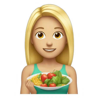 girl with hombre, blonde hair, eating healthy food sticker