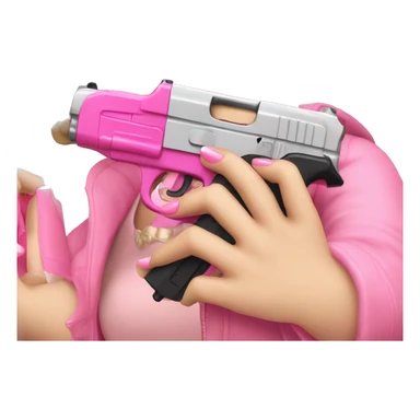 White Girl brunette hand pink nails holding pink gun sticker