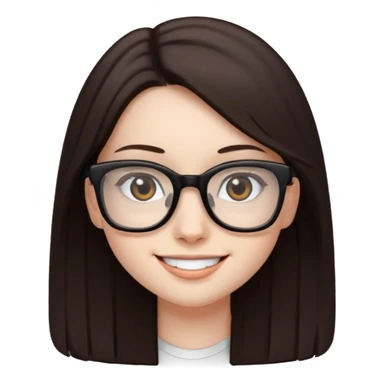 une ado, brune aux cheuveux tres fonces longs lisses blanche, ,lunettes carres noires, yeux bruns  sticker