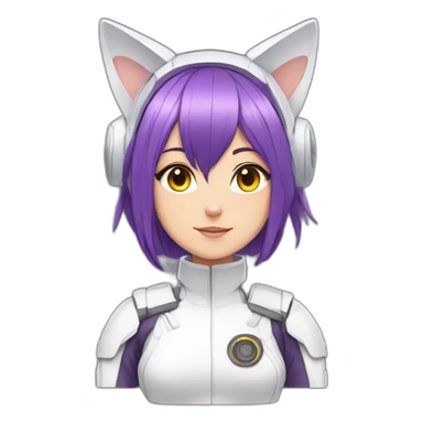 Anime mech pilot girl with purple hair white pilot suit and cat ears sticker