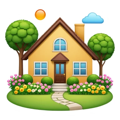 a home which has garden like and the home has slack emoji, sticker
