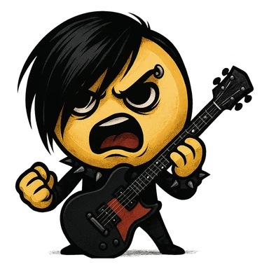 emo emoji, black and red guitar, edgy and expressive, no background sticker
