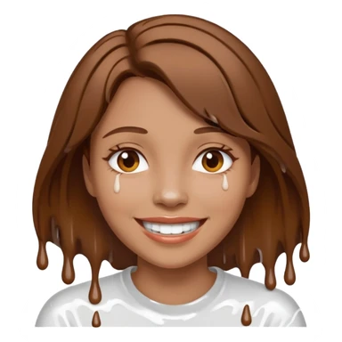 Brown Hair Woman , white paint , drip, face happy sticker