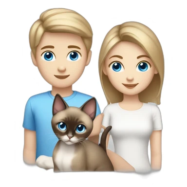 Brown short haired girl with blond boy blue eyes and blued eyes Siamese cat sticker