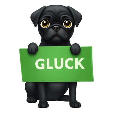 Black pug holding a green sign that says good luck  sticker