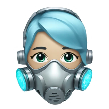 Pastel blue hair cyborg with silver respirator mask and circuits sticker