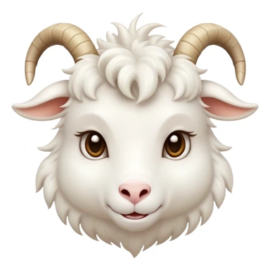cinematic-cute-white-goat-portrait-emoji,-head-tilted-playfully-and-inquisitively,-featuring-a-fluffy,-immaculate-white-fur-with-charming-curved-horns,-round,-sparkling-eyes-filled-with-gentle-curiosity,-simplified-yet-irresistibly-adorable sticker