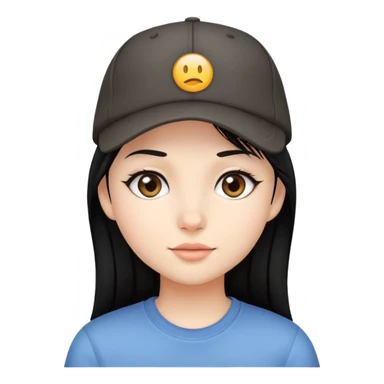girl with black straight hair and a cap sticker