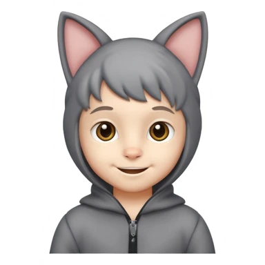 little kid Boy in gray cat suit with tail and ears sticker