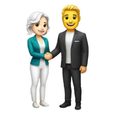 restaurant owner with white skin, and blogger with white skin, shaking hands in great detail sticker