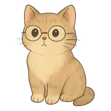 soft toned kawaii cat with glasses on a simple background in ghibli style sticker