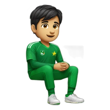 A boy wearing a Pakistan cricket team kit name "prince mk" with number "007" and watching match on TV. sticker