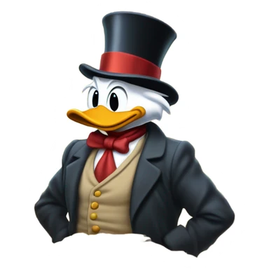 a slim successful looking scrooge mcduck standing atop a pile of money sticker