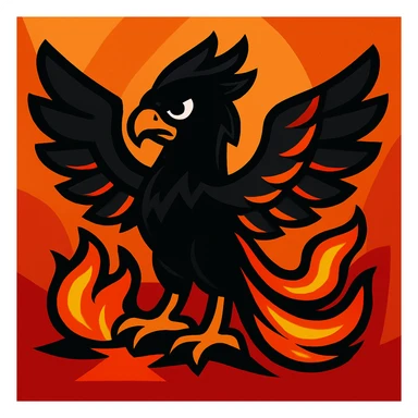 Transform this vibrant toon phoenix into a dark phoenix: make the bird's body black, with shining, vivid flames in orange, red, and yellow. Keep the background as is. sticker