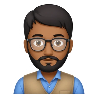 Indian software developer with beards and specs, with few white hairs in mostly black beard and hair sticker