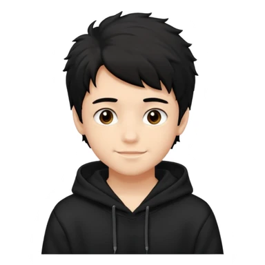 Chłopak ciemno brązowe oczy czarne włosy bluza czarna i taki bardziej żeby wyglądał na 18 latka i trochę usmiechniety i fluffy hair sticker