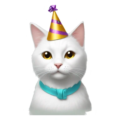 white Cat with a party hat sticker