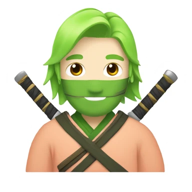 Peach man with short lime green hair with darker green clothes and three samurai swords. sticker