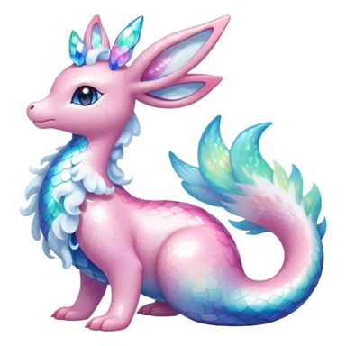Shiny Exotic Colorful Ethereal Sparkly Sylveon-Lapras-Flaaffy-Amaura-Aurorus-Fakémon-hybrid-creature (full body)  sticker