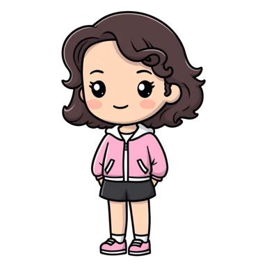 Mulher branca de cabelo ondulado castanho escuro e roupa rosa sticker