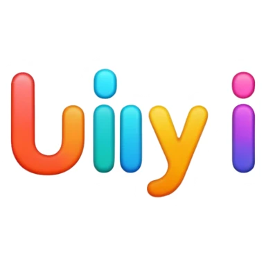 word UYI in bold colorful font as single unit sticker
