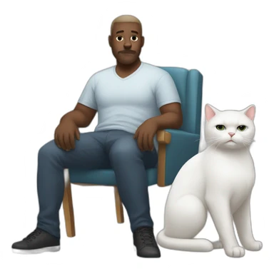 white huge man with white cat on the chair sticker