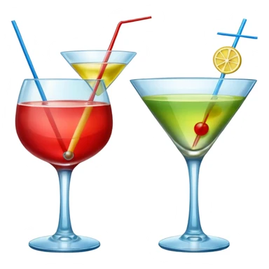 Create an two emoji of red and yellow cocktail, cheers with blue and green cocktail, no tube just cocktail in glass sticker
