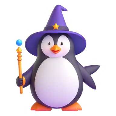 penguin wizard with magic wand and pointed hat sticker