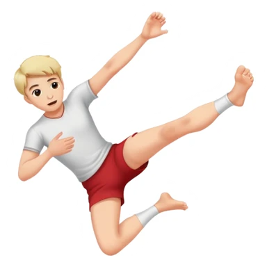 Blushing, kicking feet in the air while holding face  sticker