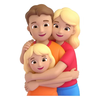 happy brown-haired girl hugging smiling blonde boy, emoji style sticker