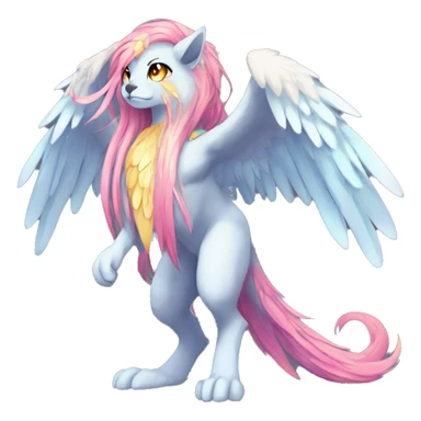 Anthro Sona Cool Edgy Cute Colorful Shy Winged Shiny Fakemon-Fantasy-Creature With Long Hair-Mane Full Body Detailed High Quality sticker