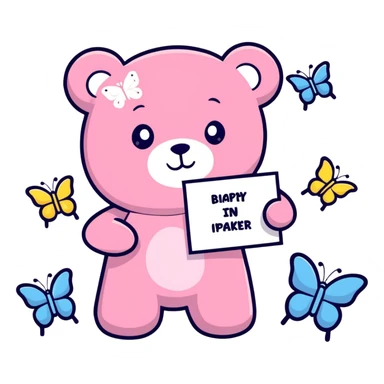A pink teddy bear holding a sign that says ‘You are so loved’ surrounded by butterflies and sparkles. sticker