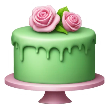 Green, round, cake. With small pink rose ontop sticker