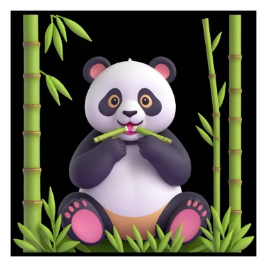 panda eating bamboo in forrest background, close up pose sticker