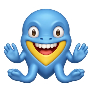 Make it be based off the horror game, poppy playtime.\n Make it have a head shape like a heart. Didn't make it tall, make it have sharp teeth, make its hands yellow, make it slipper, smiling and makes his feet yellow too.  And make it all blue sticker