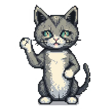 cat with a thumbs up, icon, stippled shading, retro 16-bit style sticker