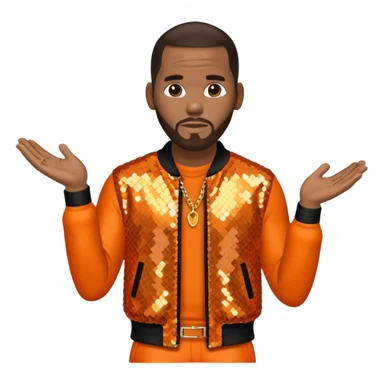 R. Kelly with dark brown hair, orange sequin outfit sticker