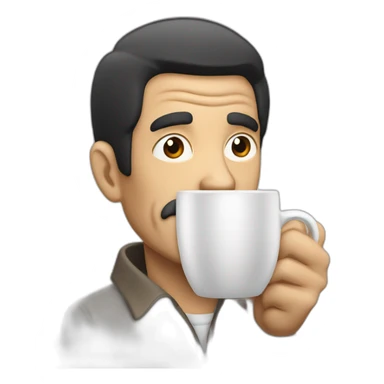 Old man black hair dinking cofee sticker