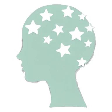 Silhouette profile woman head with 7 stars inside her brain sticker