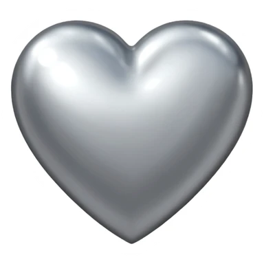 Liquid chrome heart emoji, silver metallic color, iOS emoji style, smooth reflective surface, rounded shape, realistic highlights, minimal background sticker