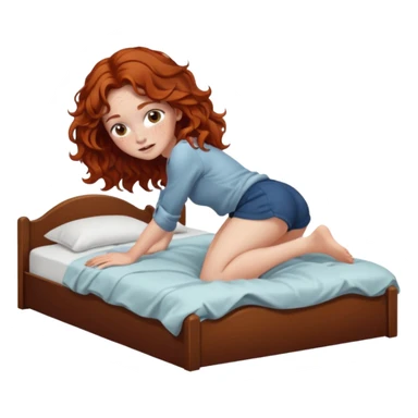 Fullbody nude very beautiful girl very beautiful face with freckles, wavy hair, big boobs, big ass, sexy body, bending over a bed spreading ass, getting ready for sex, busty sticker