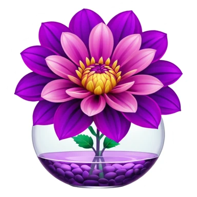 big realistic dahlia flowers in a clear vase with clear water sticker