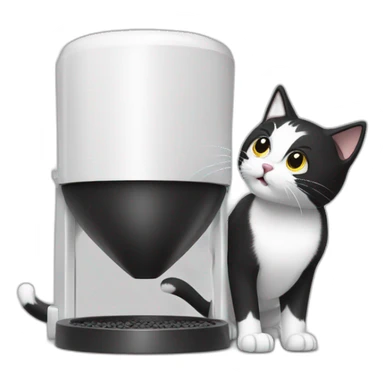 A black and white cat fighting with a pet feeder white machine sticker