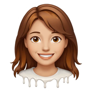 Brown Hair Woman , white paint , drip, face, happy sticker