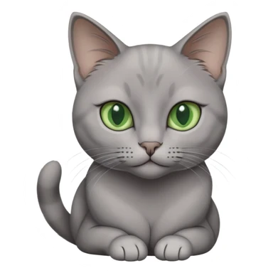 Elegant gray cat with smooth fur, large green eyes, serene expression, sitting facing camera sticker
