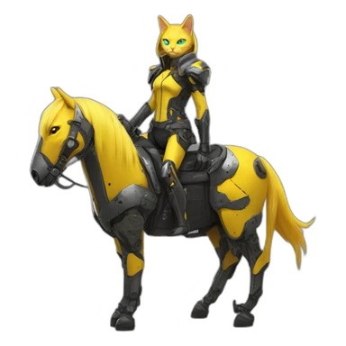 a yellow cat knight on a cyberpunk mech horse，full body sticker
