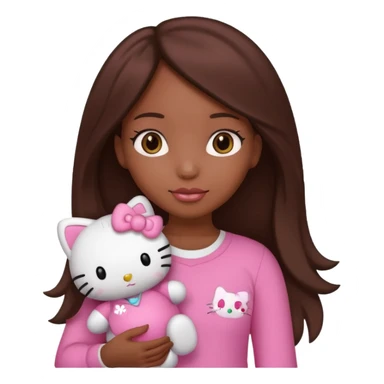 black girl with long brown hair holding a hello kitty sticker
