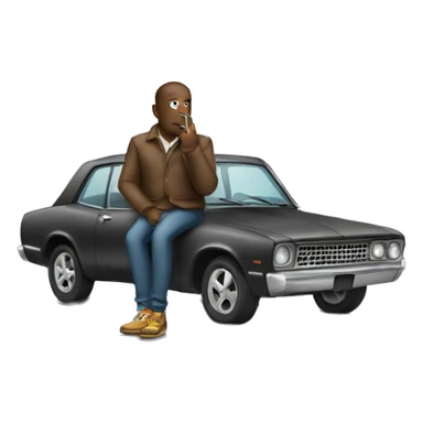 Man sitting on car smoking sticker