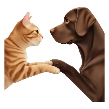 A chocolate lab and a brown tabby cat hi-fiving sticker