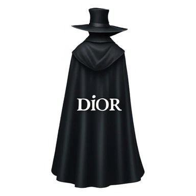 back profile of black magician, cape that says Dior, text Dior on the cape sticker